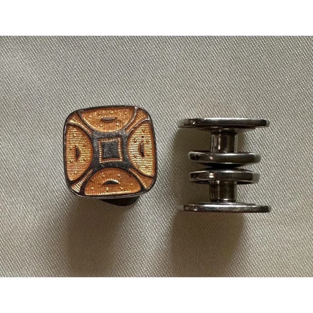 Art Deco Kum A Part Cufflinks Silver W/ Peach Orange Enamel‎