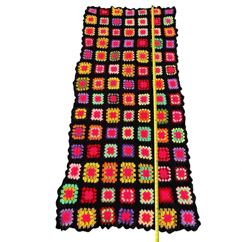 Handmade Crochet Granny Square Throw Afghan 35.5‎ X 77 inch Multi-Color Blanket