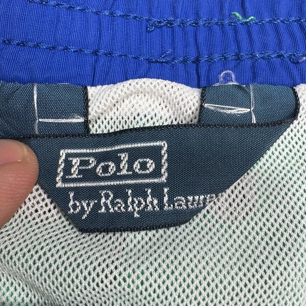 Polo Ralph Lauren Green Swim Trunks Nylon Elastic Tie Waist Vintage Men's Size L