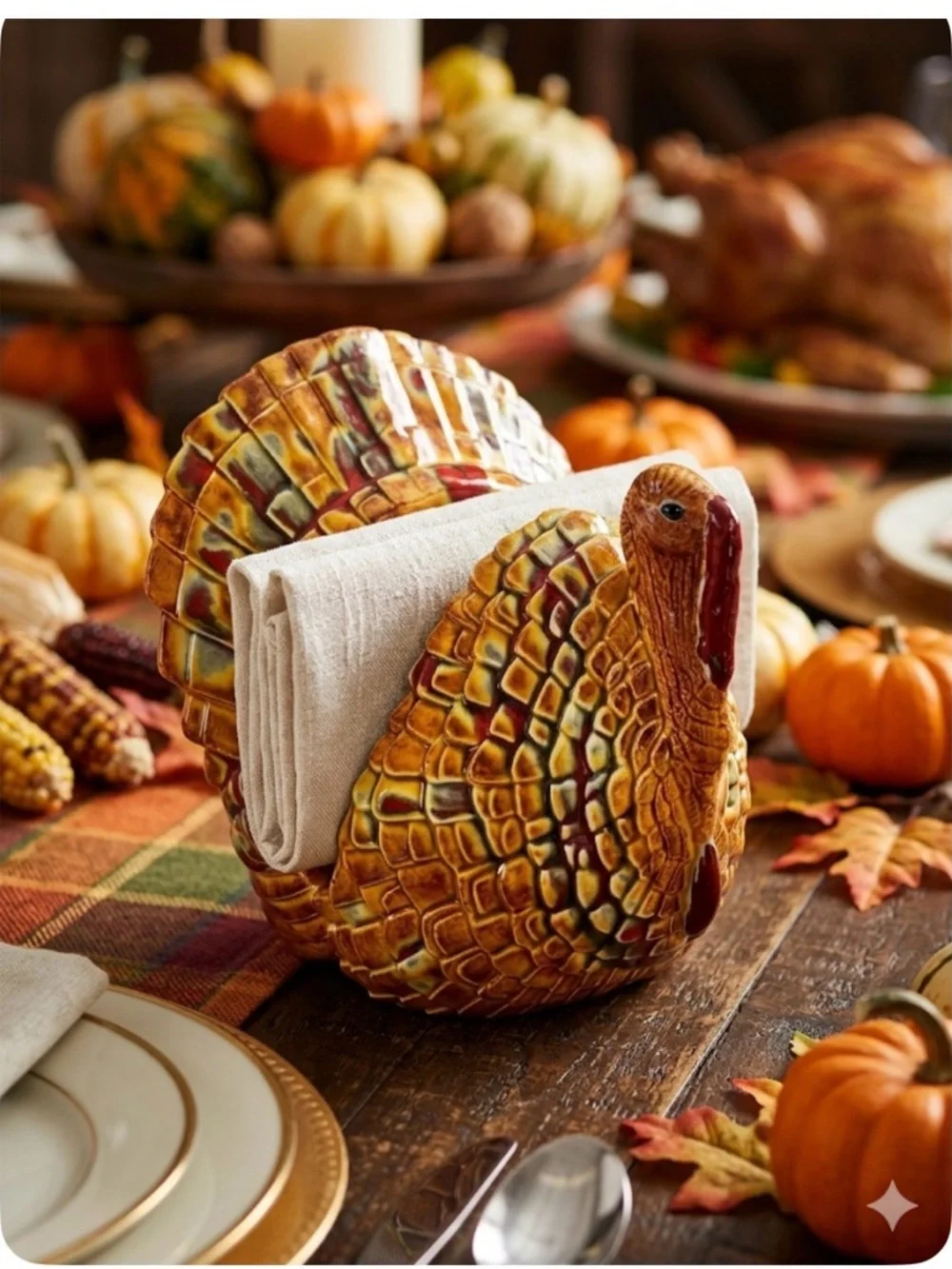 Ceramic Harvest Turkey Napkin Holder - Autumn Brown