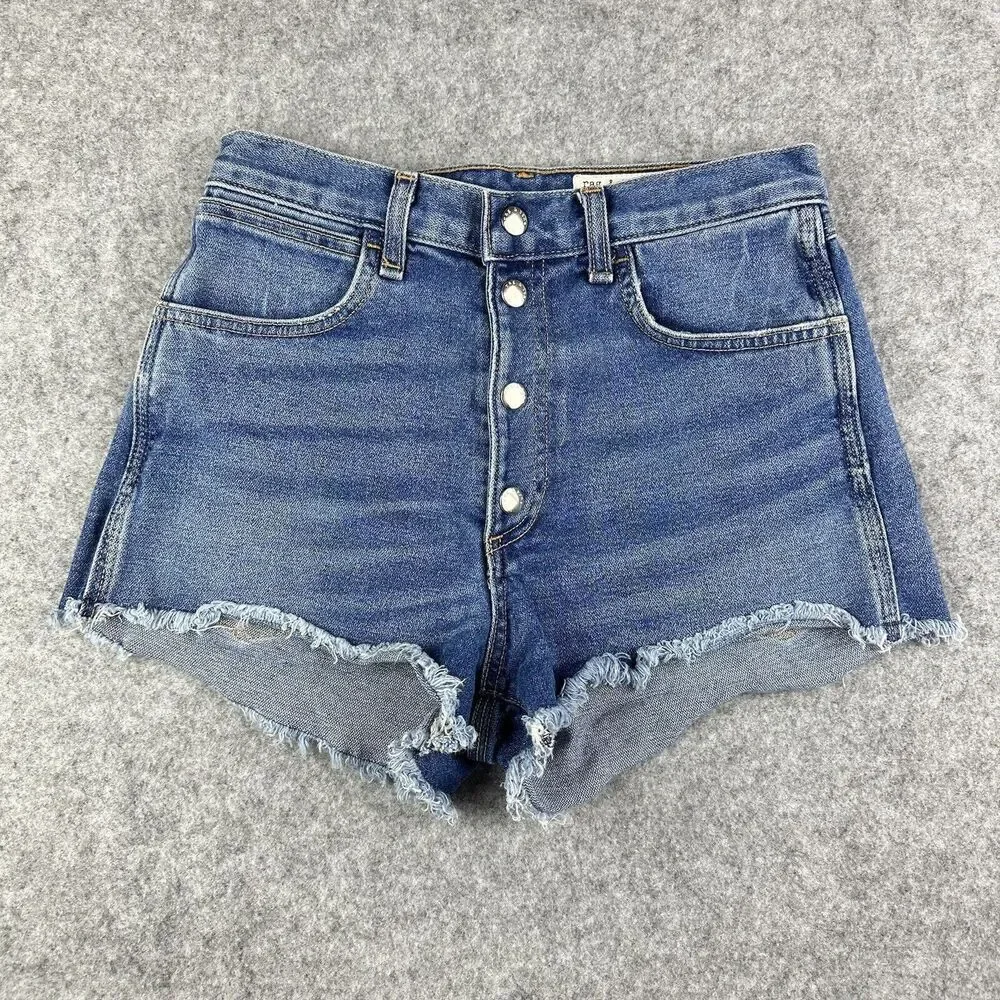 Rag & Bone Jean Shorts Womens 25 Blue Med Wash Cut Off Raw Hem Snap Button Fly