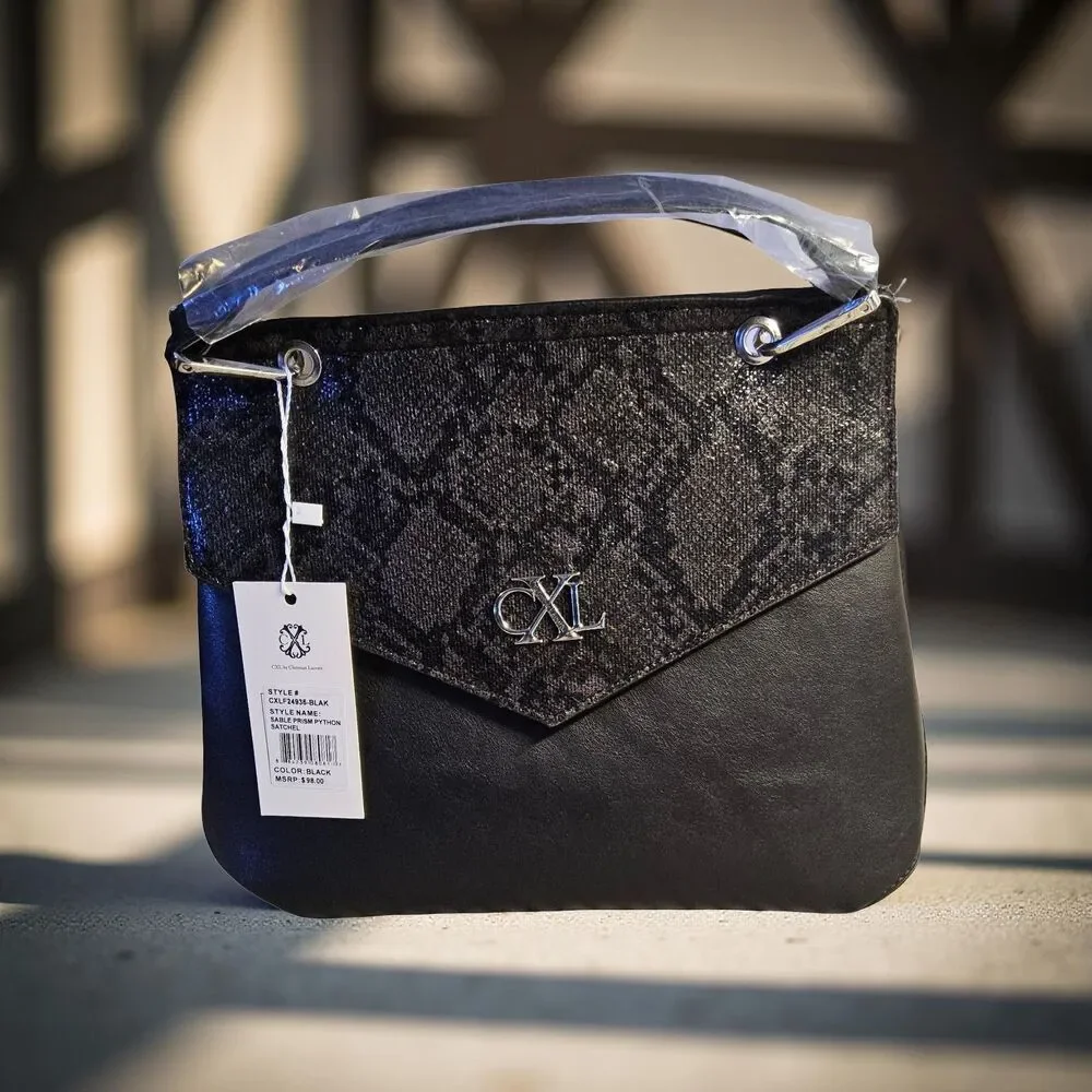 New Christian Lacroix Black Crossbody Sable Prism Python Satchel MSRP $98