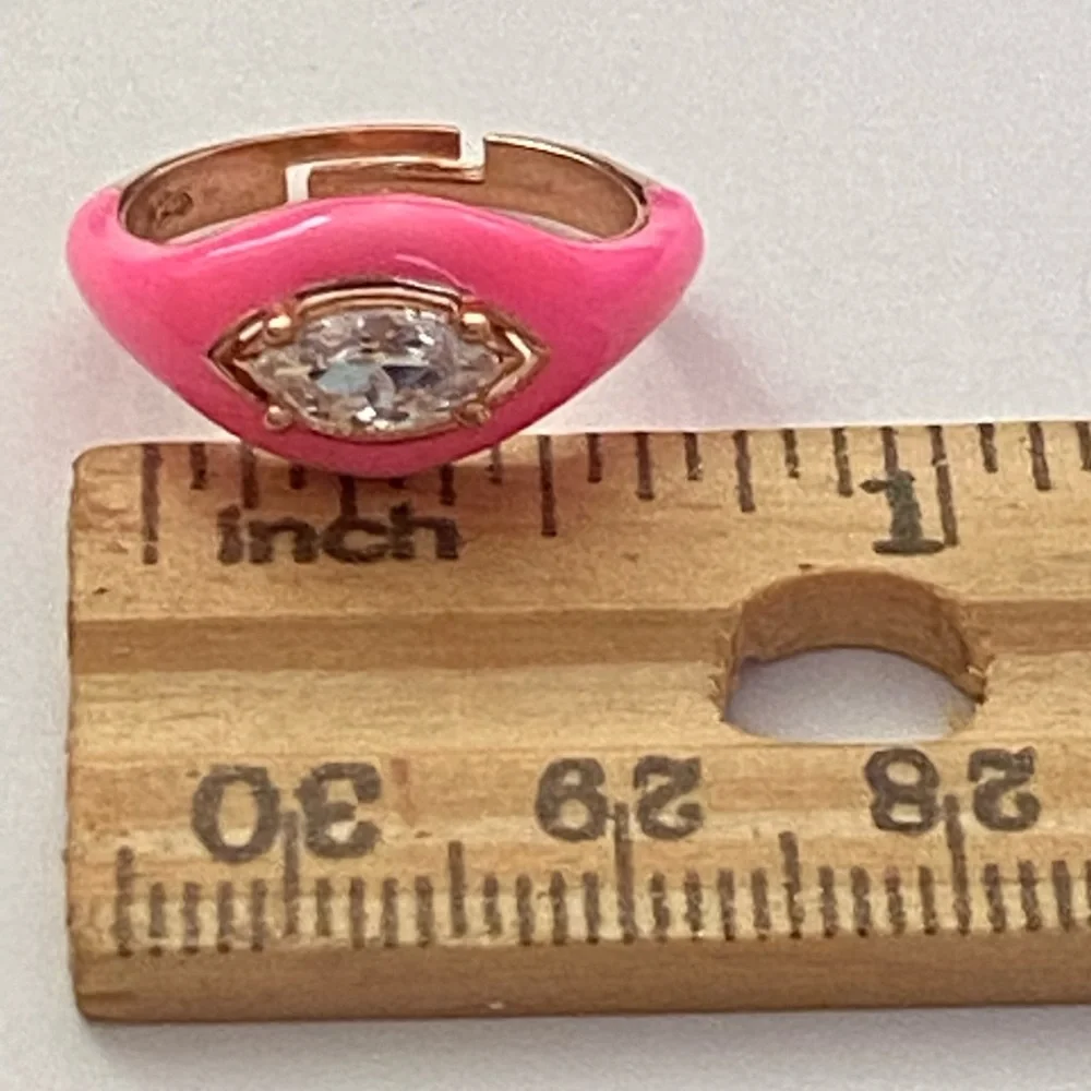925 Silver ring pink enamel oval cz eye