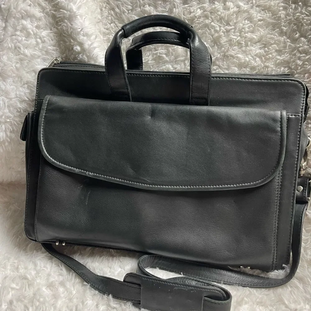 Bellino Black Soft Leather Business office Bag Adjustable Strap