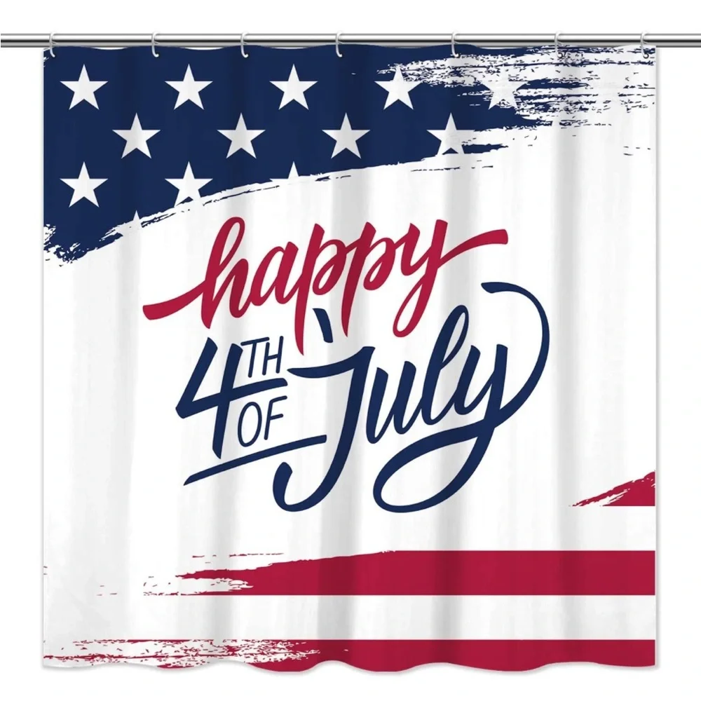 Independence Day Shower Curtain, Happy 4th of July 12 Hooks, 69