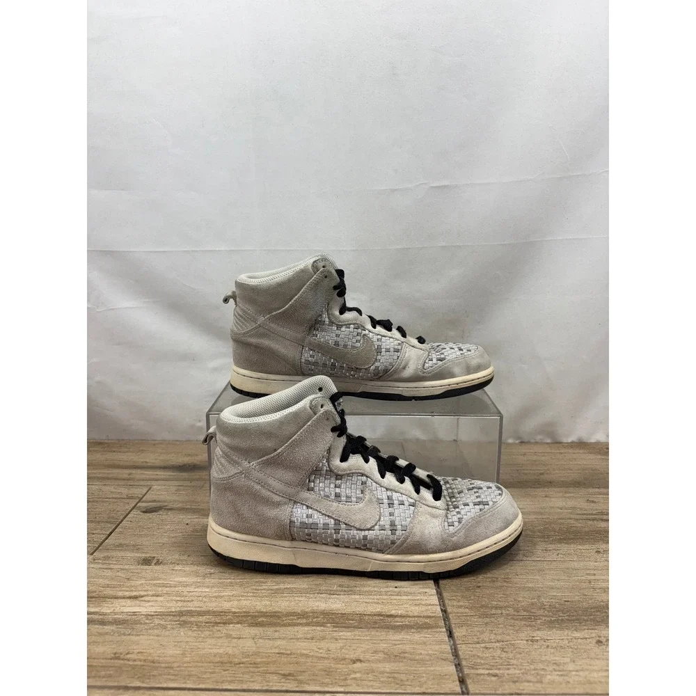 Nike Dunk High Woven Sneakers Gray Suede High Top Shoes Size 8.5