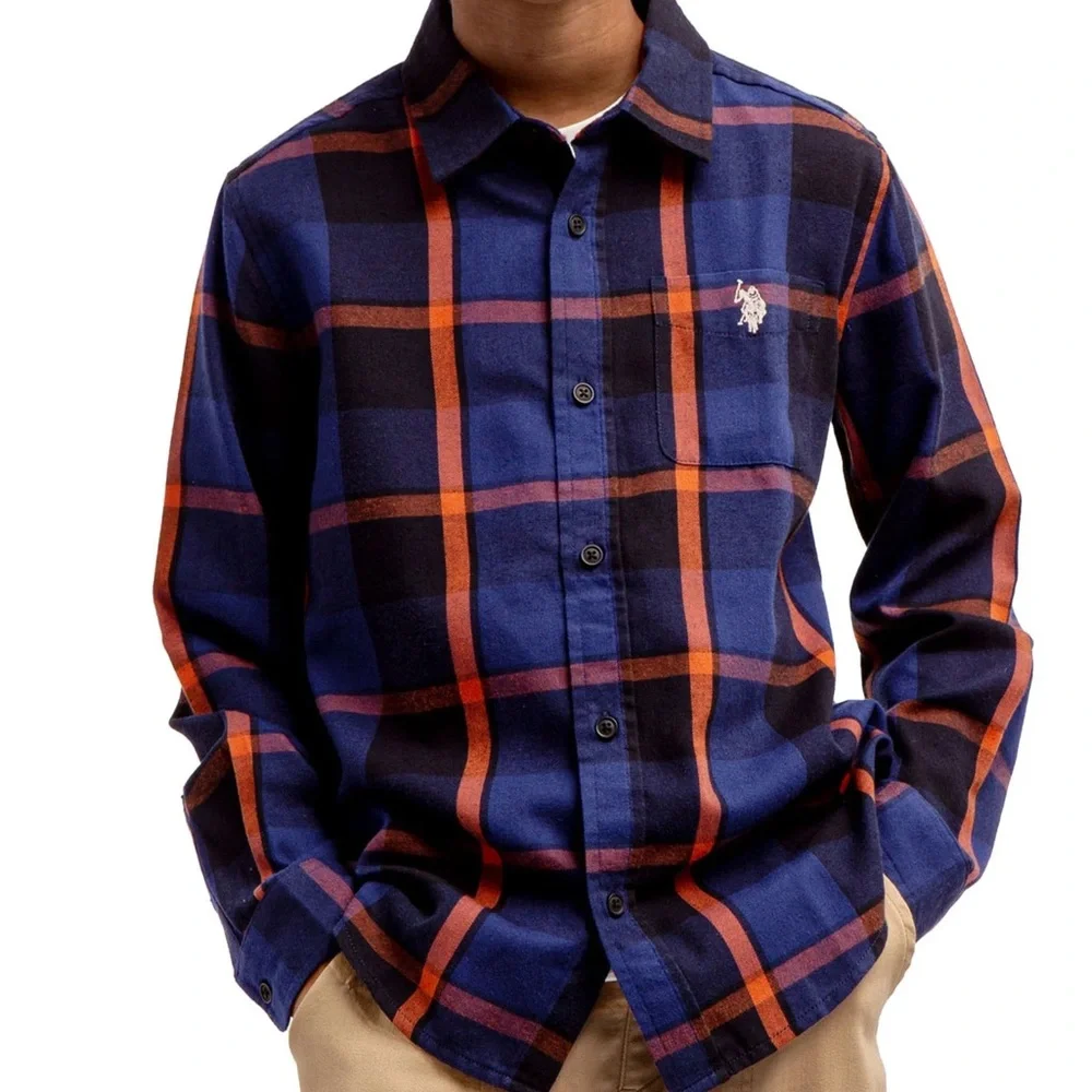 Ralph Lauren Kids' Navy and Orange Checkered Shirt