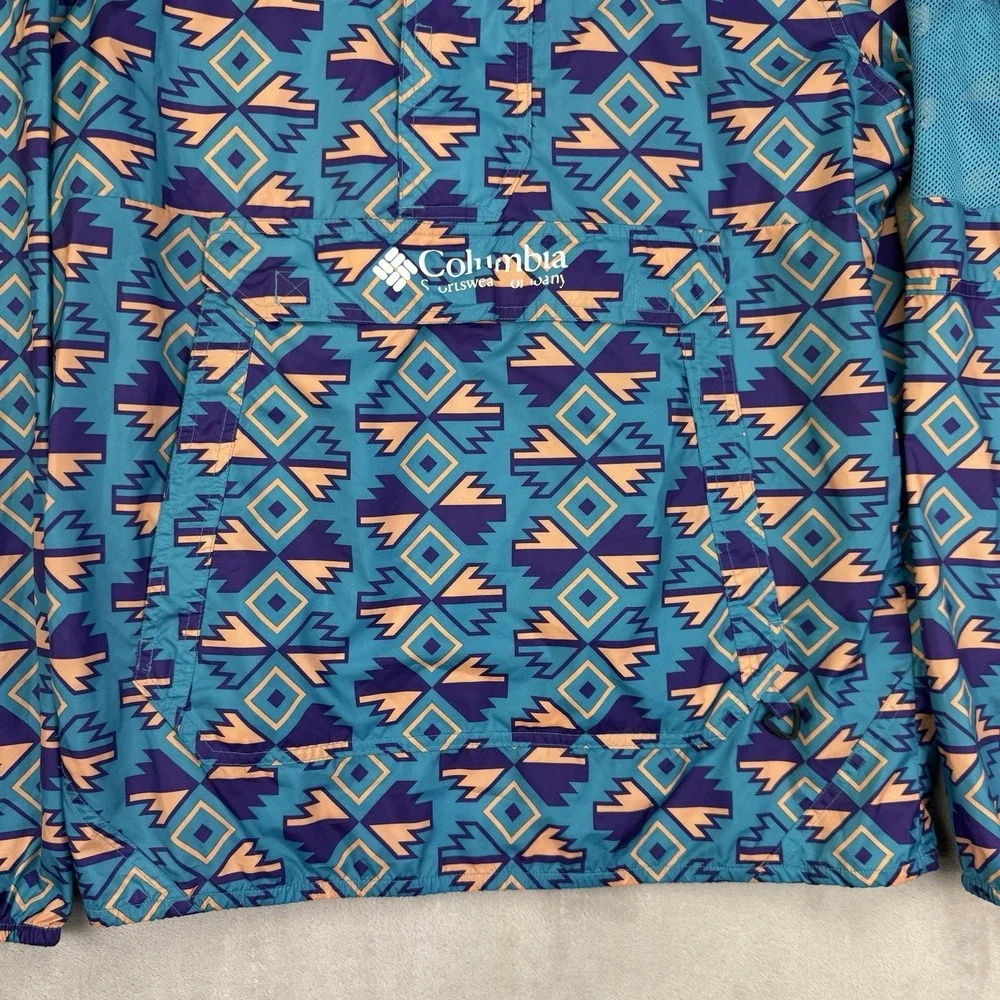 Columbia Challenger Pullover Jacket‎ Mens M Aztec Print Teal Purple Gorpcore