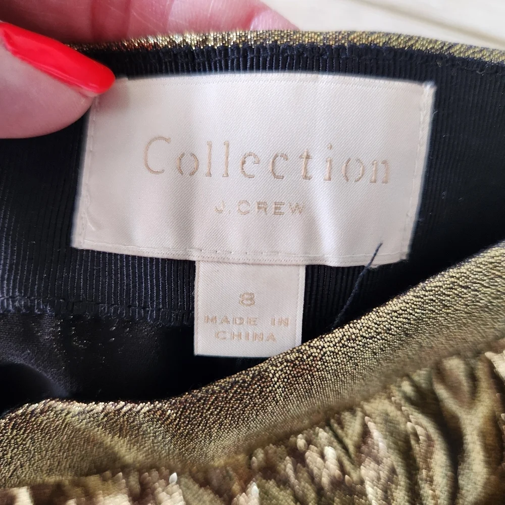 J Crew Collection Metallic Pleated Midi Skirt Womens Size 8 A-line Gold Black