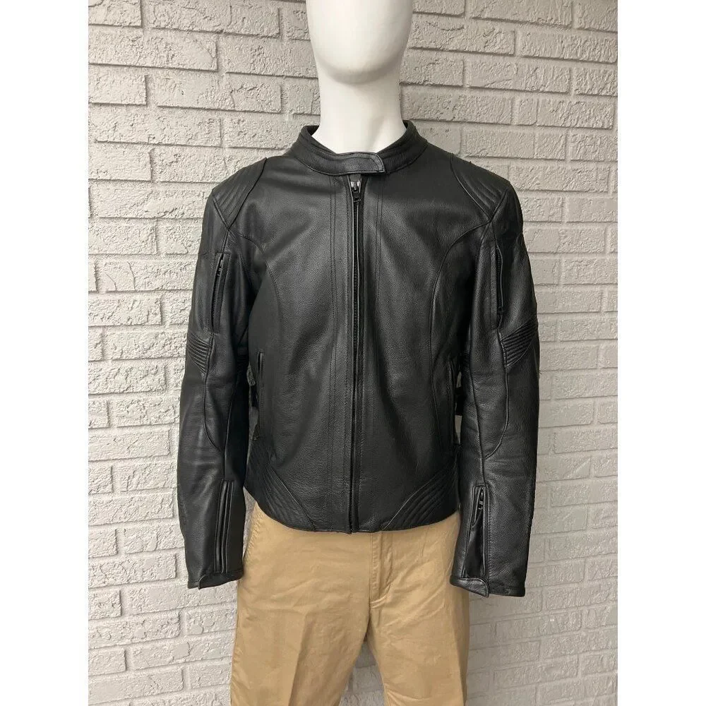 FieldSheer Black Men Armored Leather Motorcycle Jacket Size 14