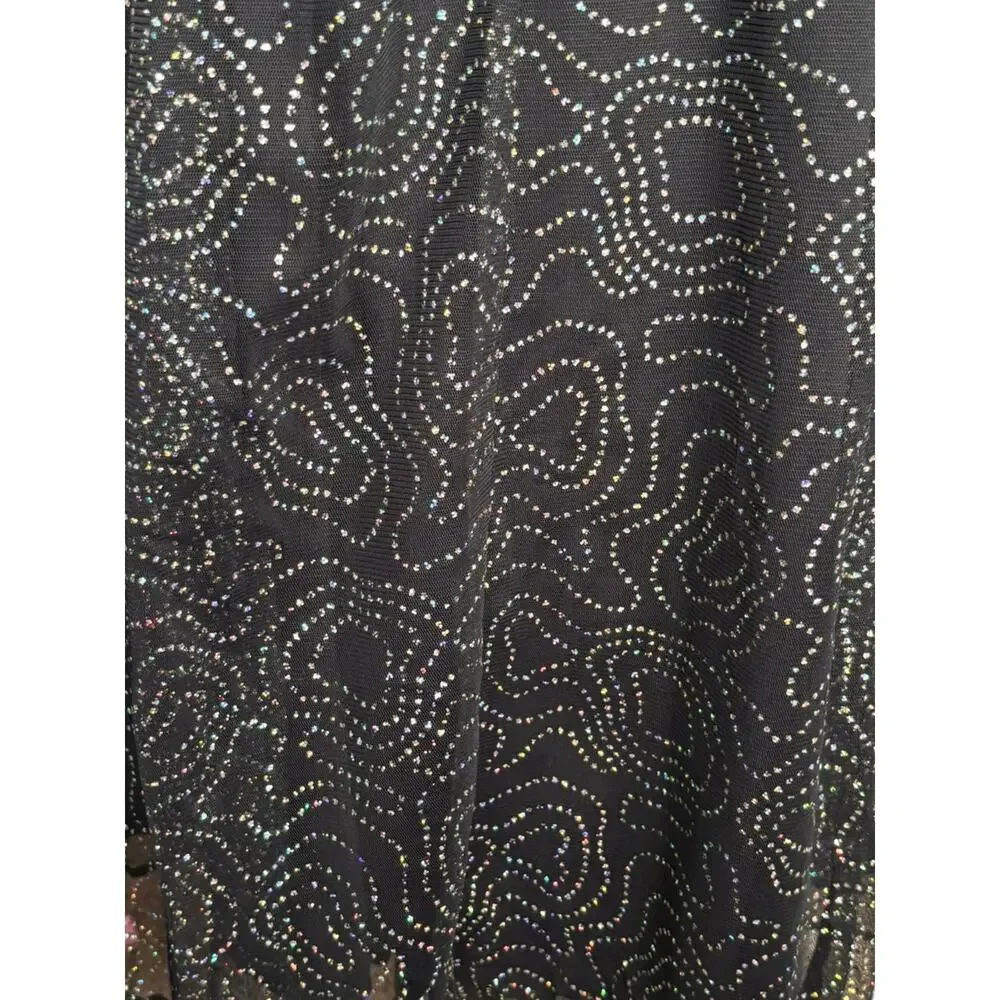 Vintage All That Jazz Black Mesh Rhinestone Maxi Dress Open Back Party Wedding