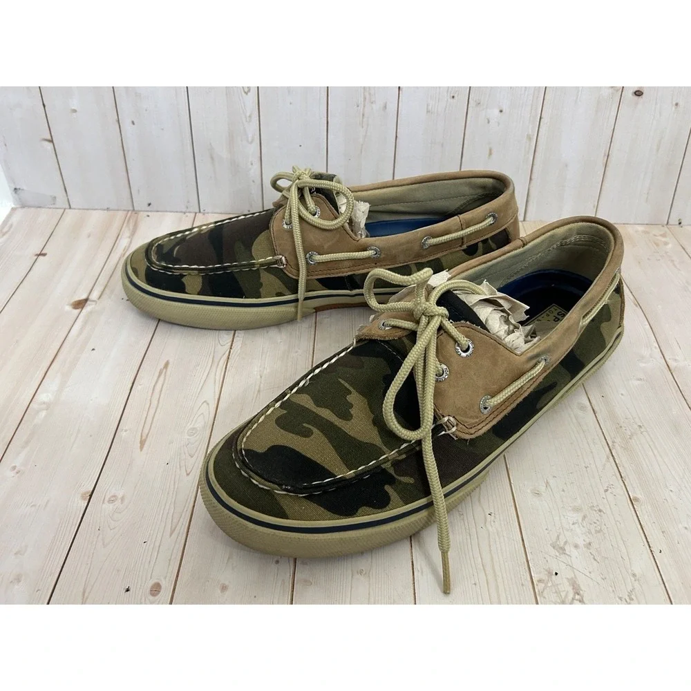 Sperry Top Sider Mens Size 11M Camouflage Green Boat Shoes Low Top Sneakers