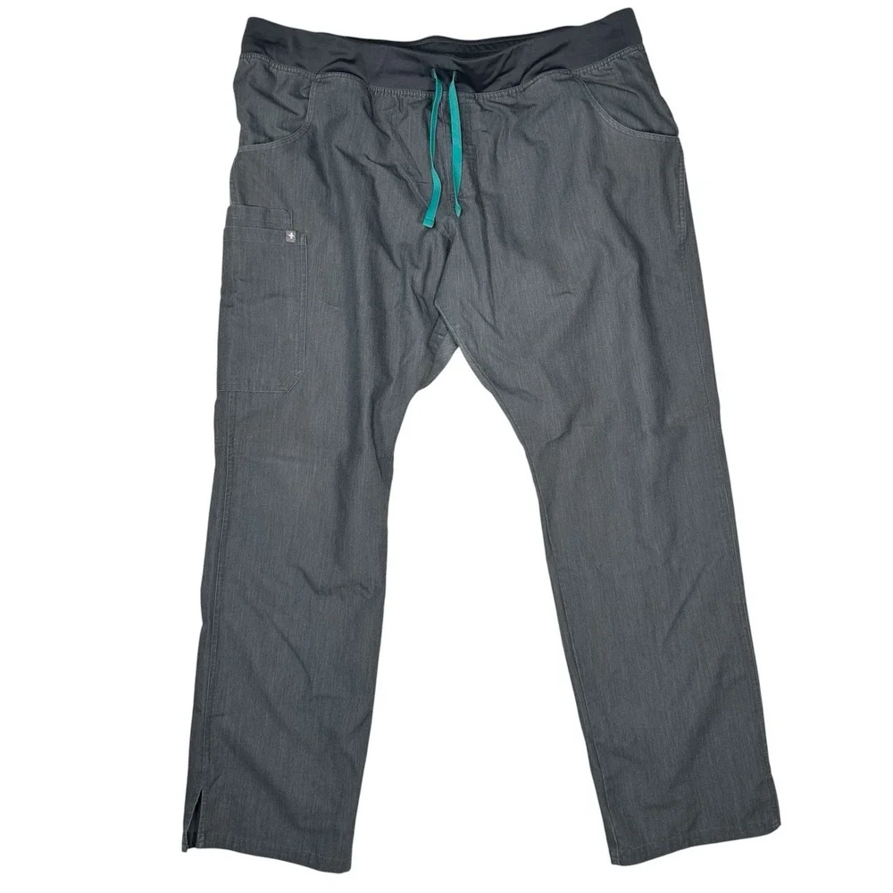 FIGS Kade Cargo Scrub Pants Heather Graphite Gray Teal Drawstring XXL/T
