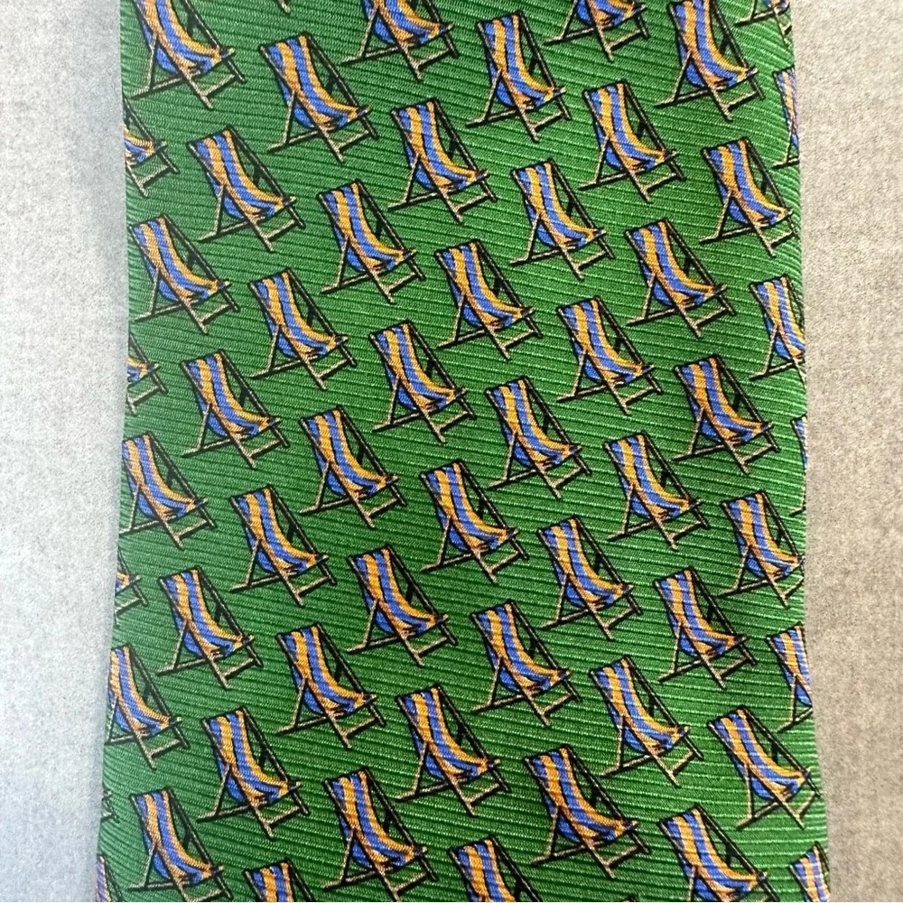 Ralph Lauren “Beach Chairs” Green & Orange Silk Tie