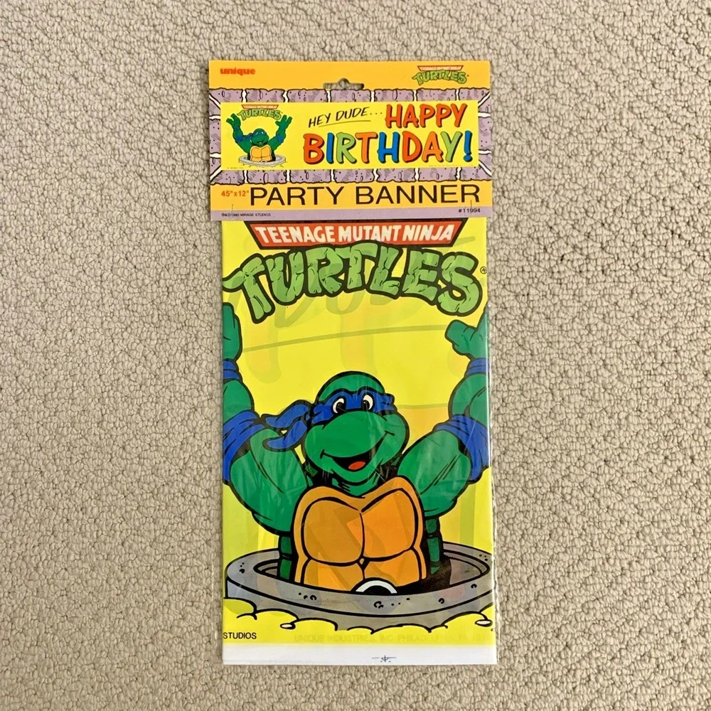Vintage 1990 Teenage Mutant Ninja Turtles Birthday Party Banner 45