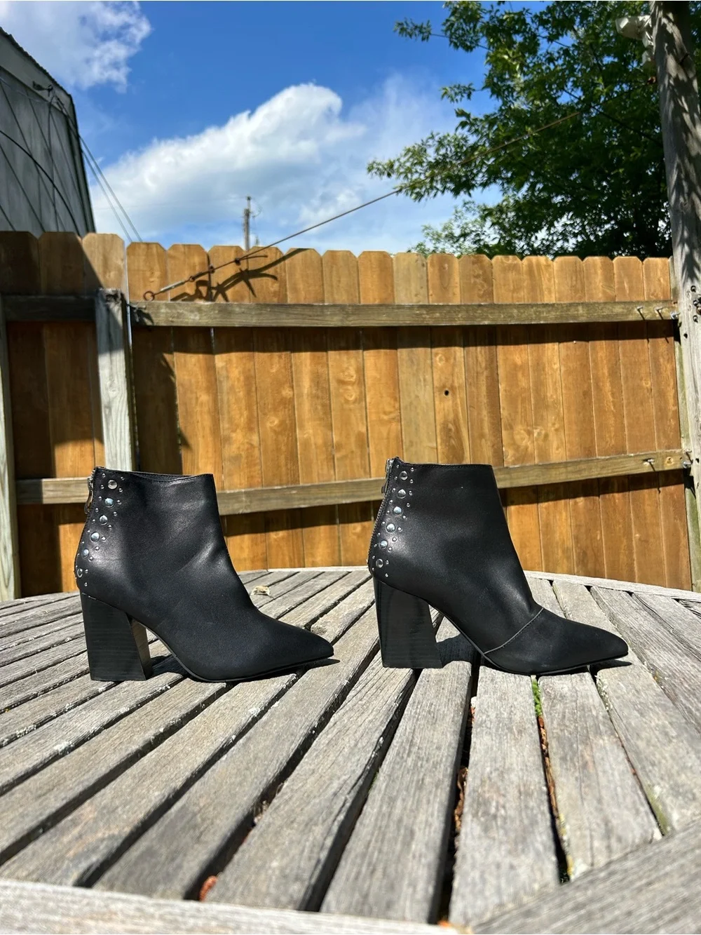 Black studded leather Golo heeled booties size 6.5 punk chic alternative summer
