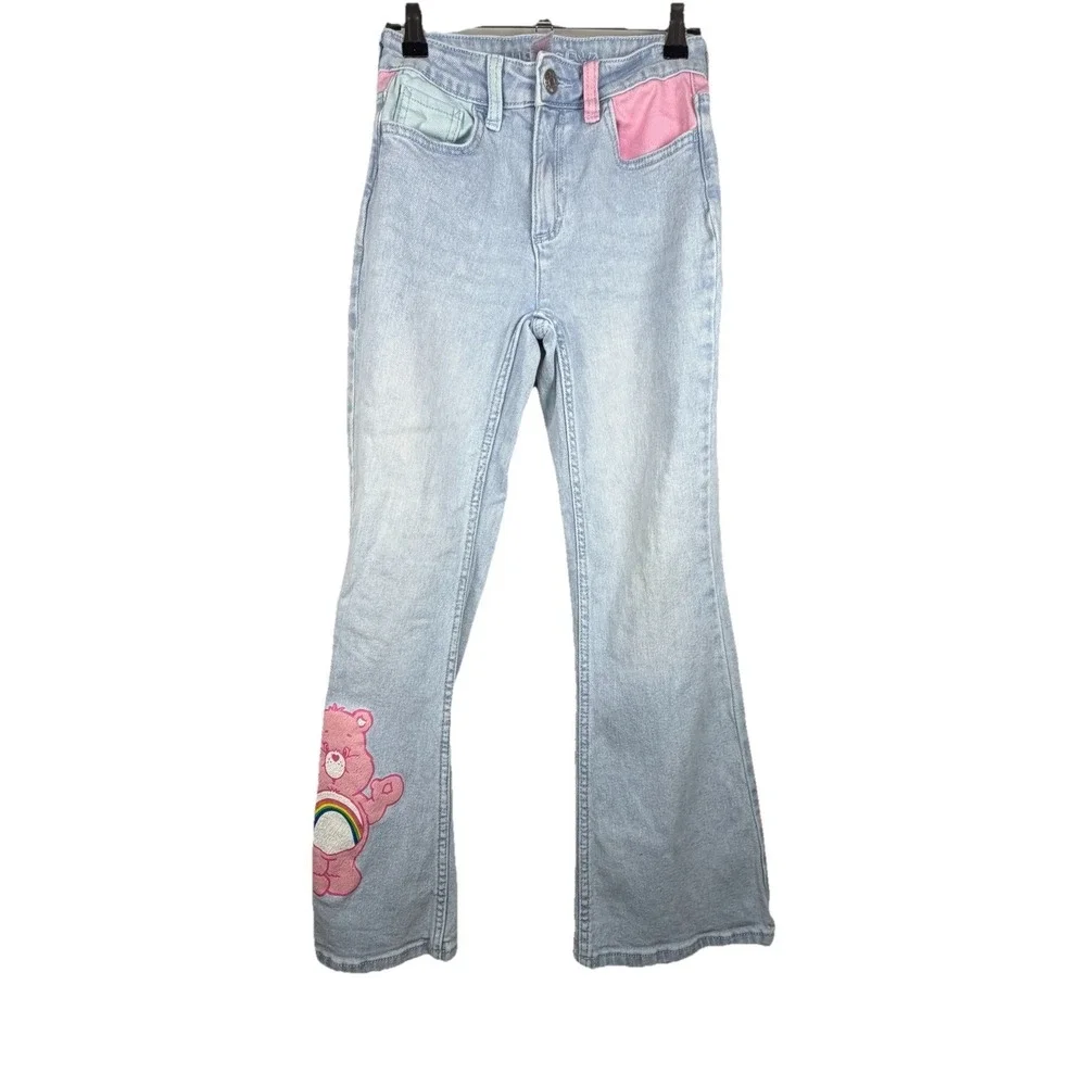 Justice Care Bears Jeans‎ 12Y Flare Leg Colorblock Pastel Y2K Light Wash