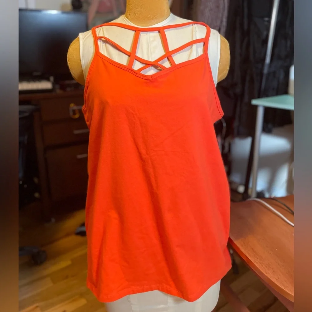 Torrid Vibrant Orange Strappy Tank Top 3X 3 cool neckline summer New