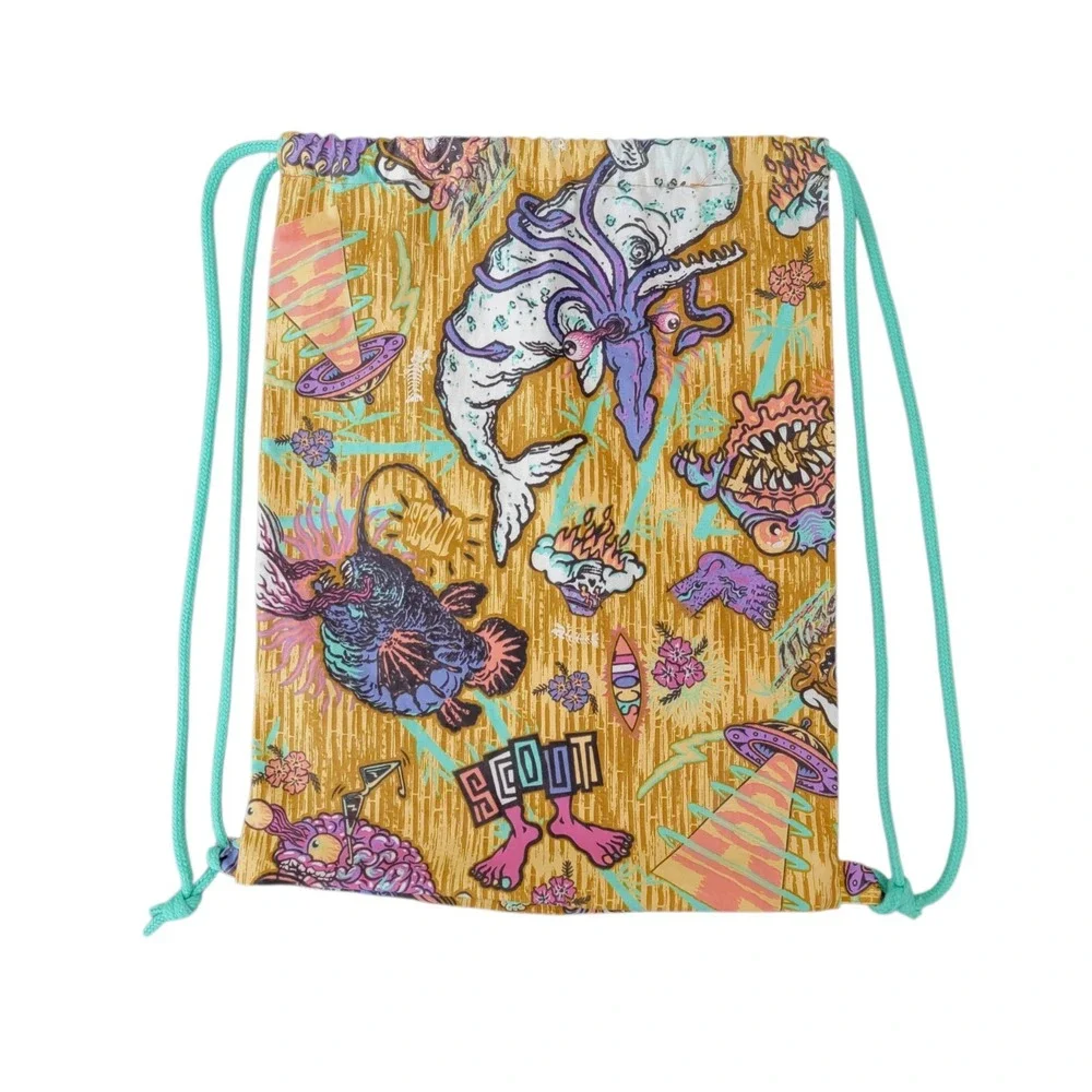 Scout Italy Cinch Drawstring Backpack Psychedelic Ocean Narwhal Squid‎ Pool Bag