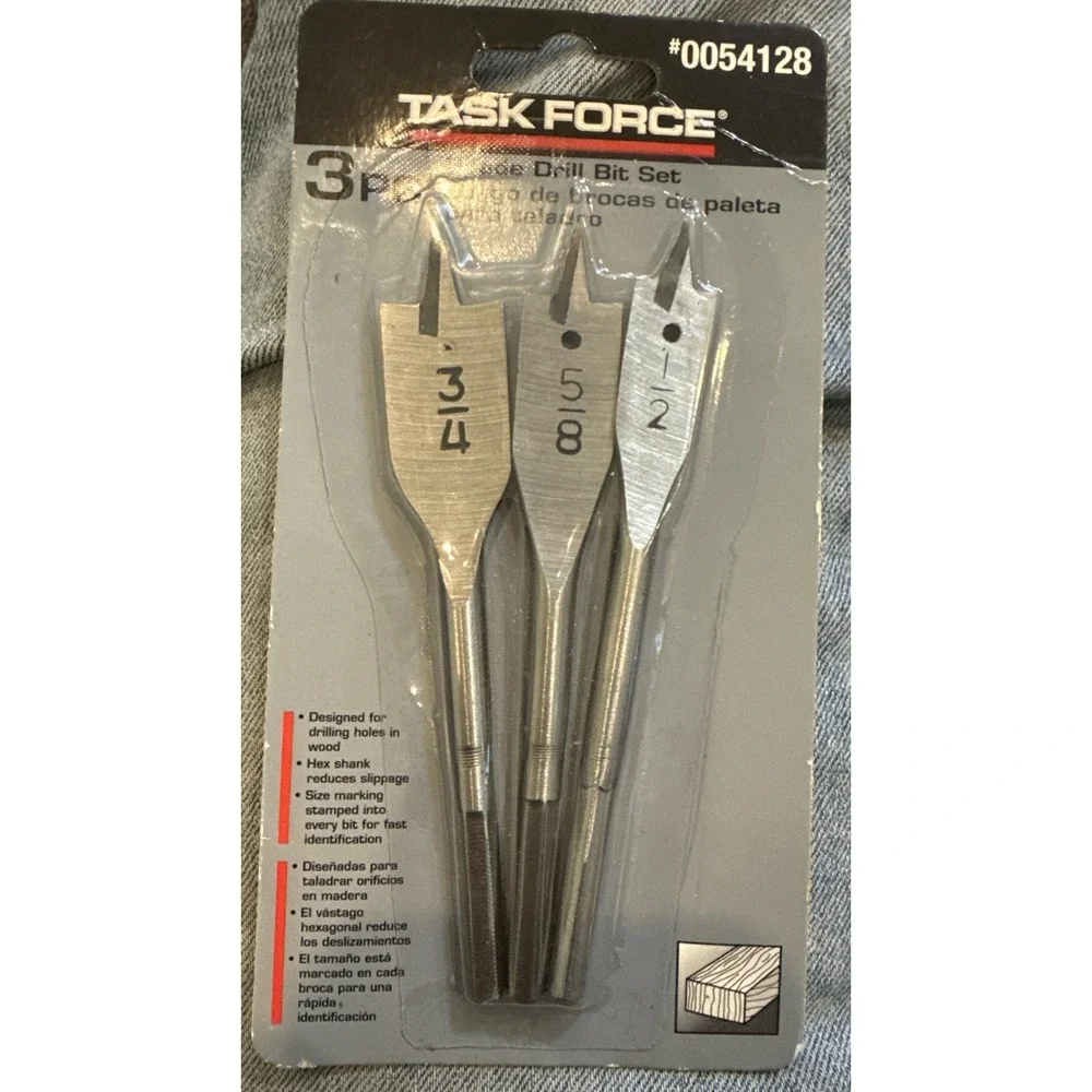 Task Force 0054128 - 3 Piece Wood Boring Spade Drill Bit Set - 3/4