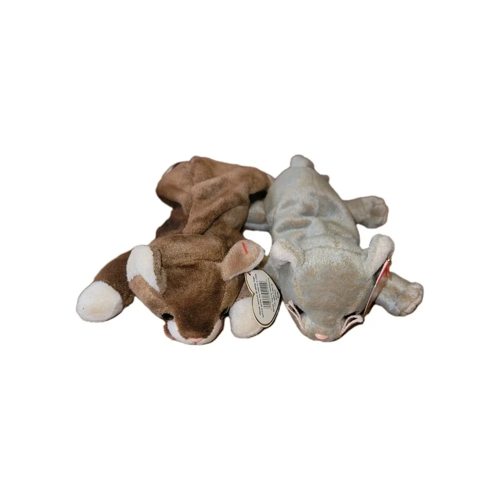 Ty Beanie Baby Pounce 1997 & Scat 1998 Cat Lot‎ w Tags Vintage Plush