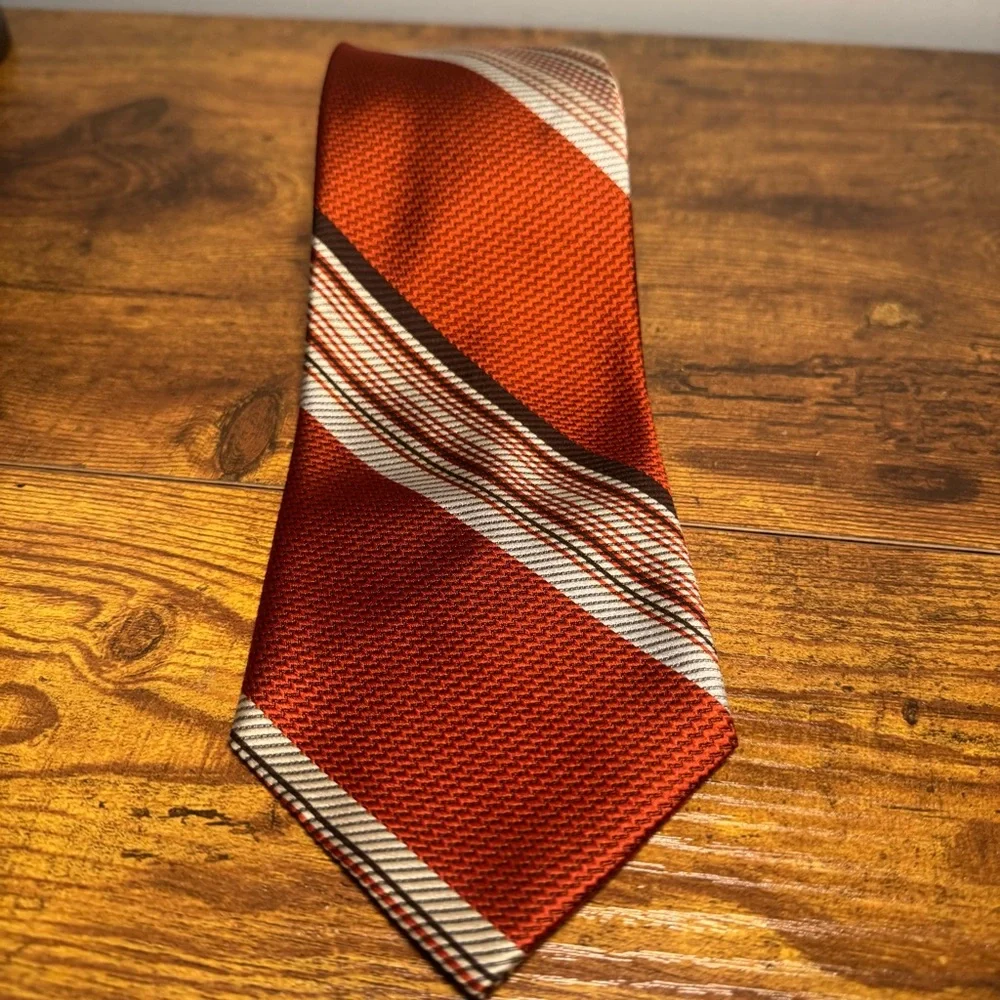 Aristo-Craft Vintage Wide Blade Tie Burnt Orange Stripe Retro 70s Mens Necktie‎