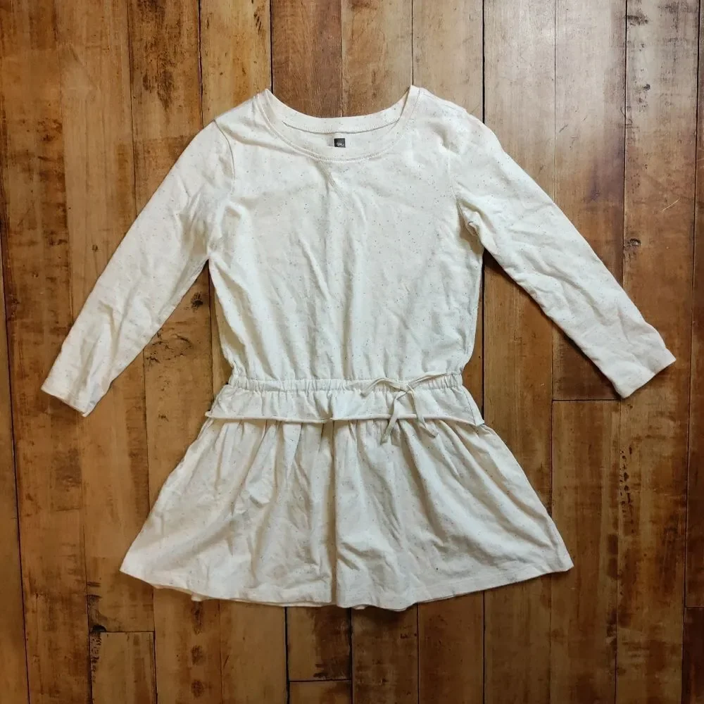 Tea Collection dress size 5 long sleeve cotton Cream rainbow speck Cotton Spring