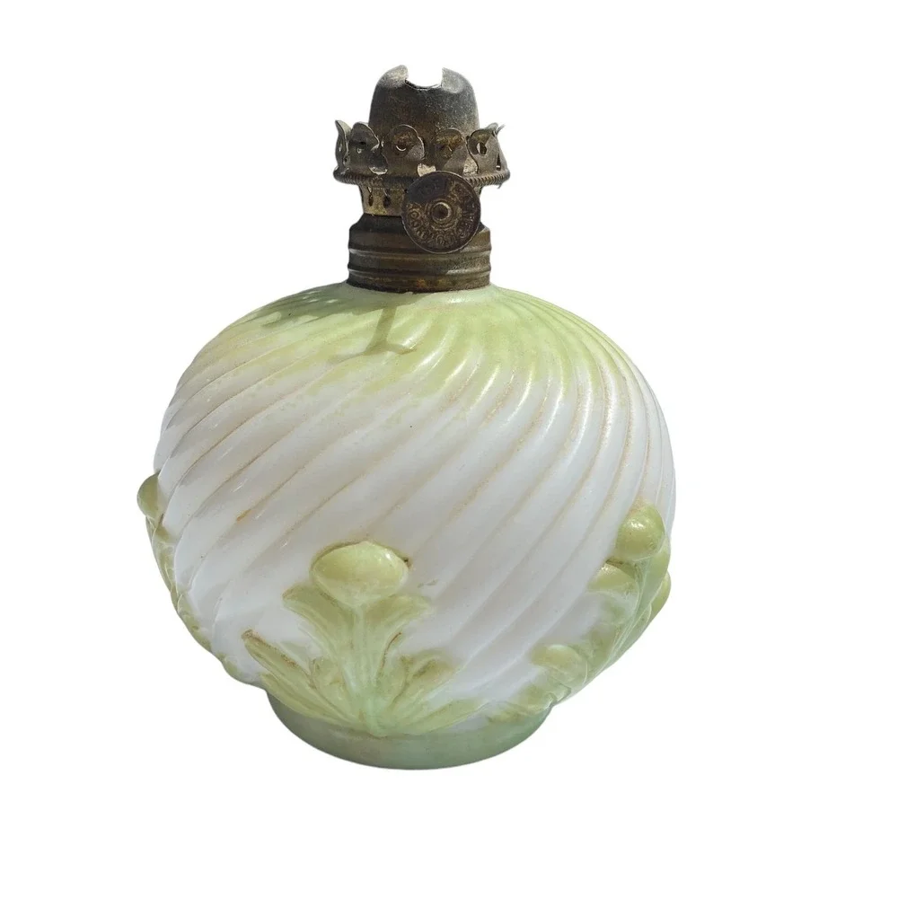 Vintage Swirl Glass Oil Lamp Orb Cream‎ Green Decorative Accent Home Decor