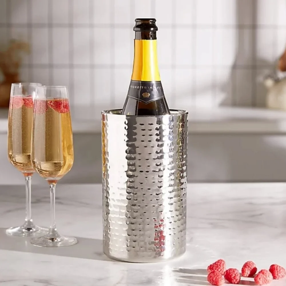 Crate & Barrel Silver Hammered Graham Metal Wine Bottle Chiller‎ Cooler