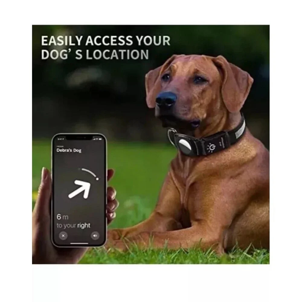 Air Tag Dog Collar Blue with Airtag Holder[Ipx7 Waterproof] Light up Medium LED