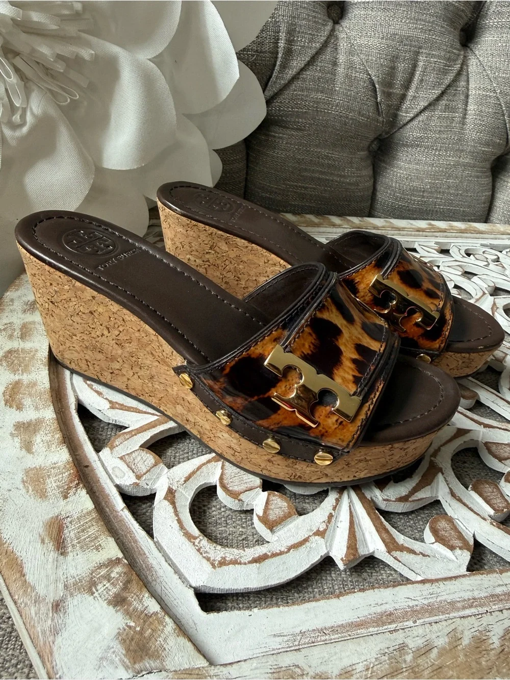 Tory Burch Leopard Print Platform Sandals Slides Shoes Women’s 6