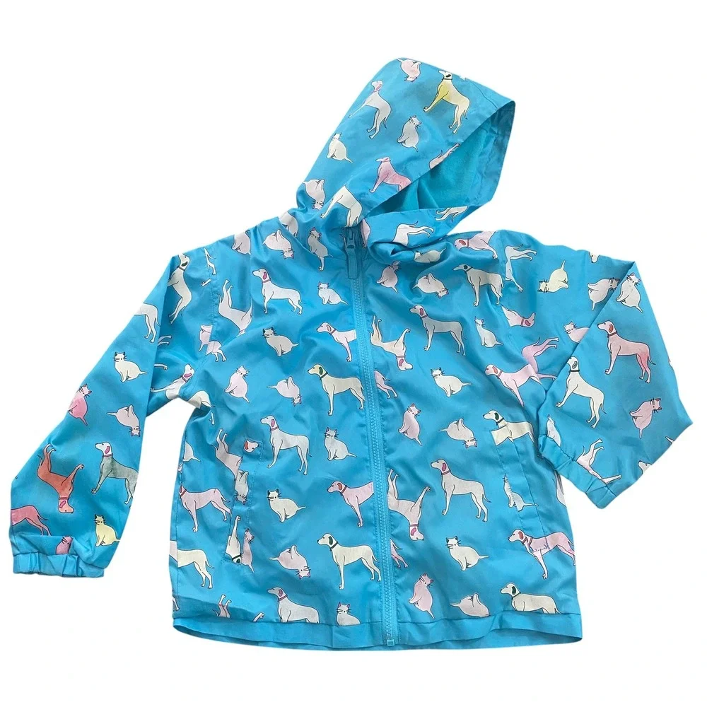Holly & Beau Kids Color Changing Raincoat Blue Dog Cat Packable Jacket 5-6Y