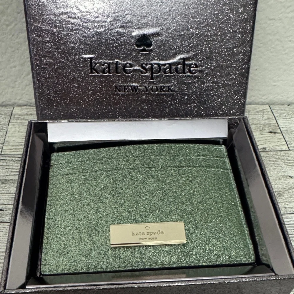 Kate Spade Kenzie Seawater Glitter Card Holder NWT In Box