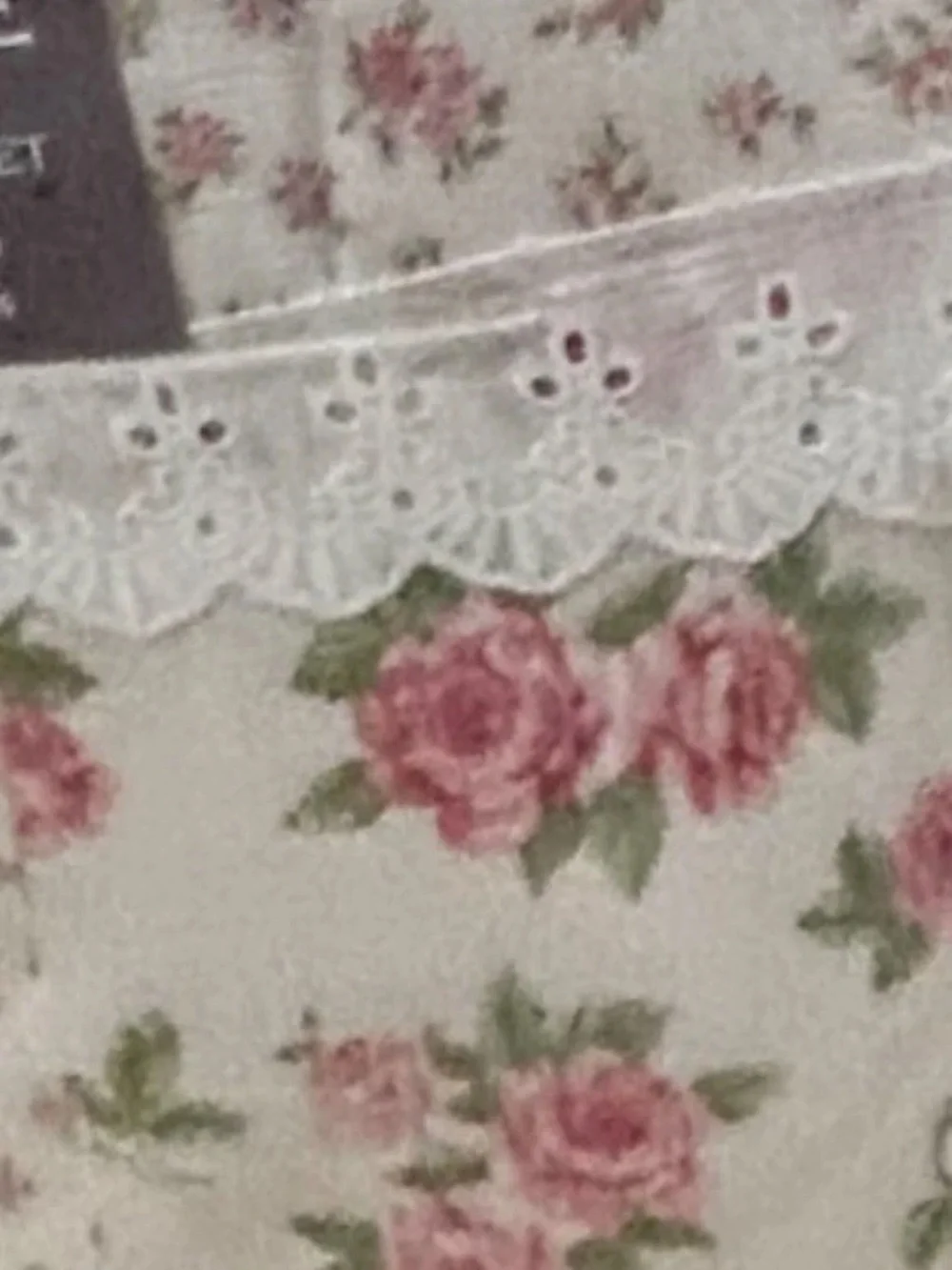 Shabby Chic Floral Pink & White Cotton Gauze Queen Comforter Set with Lace Trim