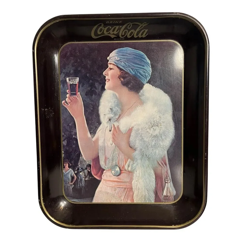 Vintage Coca-Cola Art Deco Flapper Lady Advertising Serving Tray Multicolor