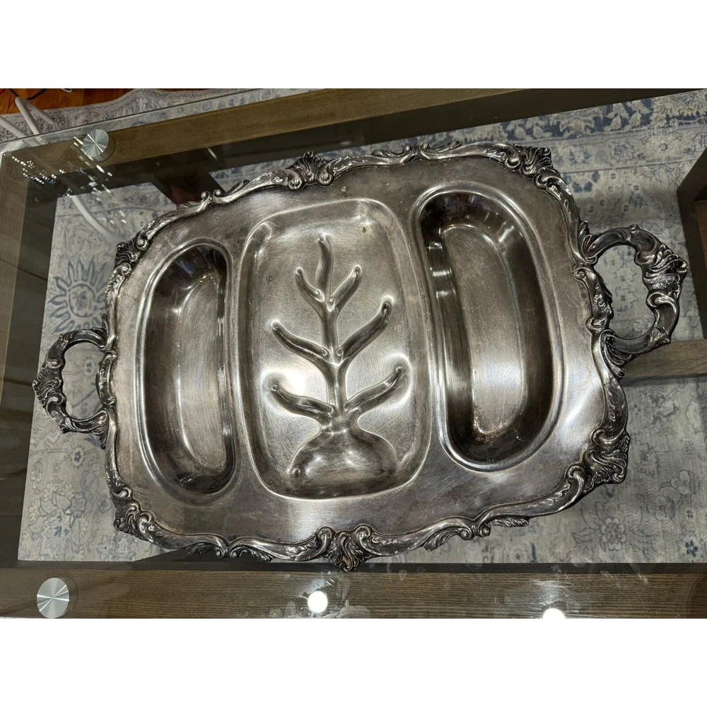 Eton Large Silverplate Divided Meat Serving Tray with Well Handled 24