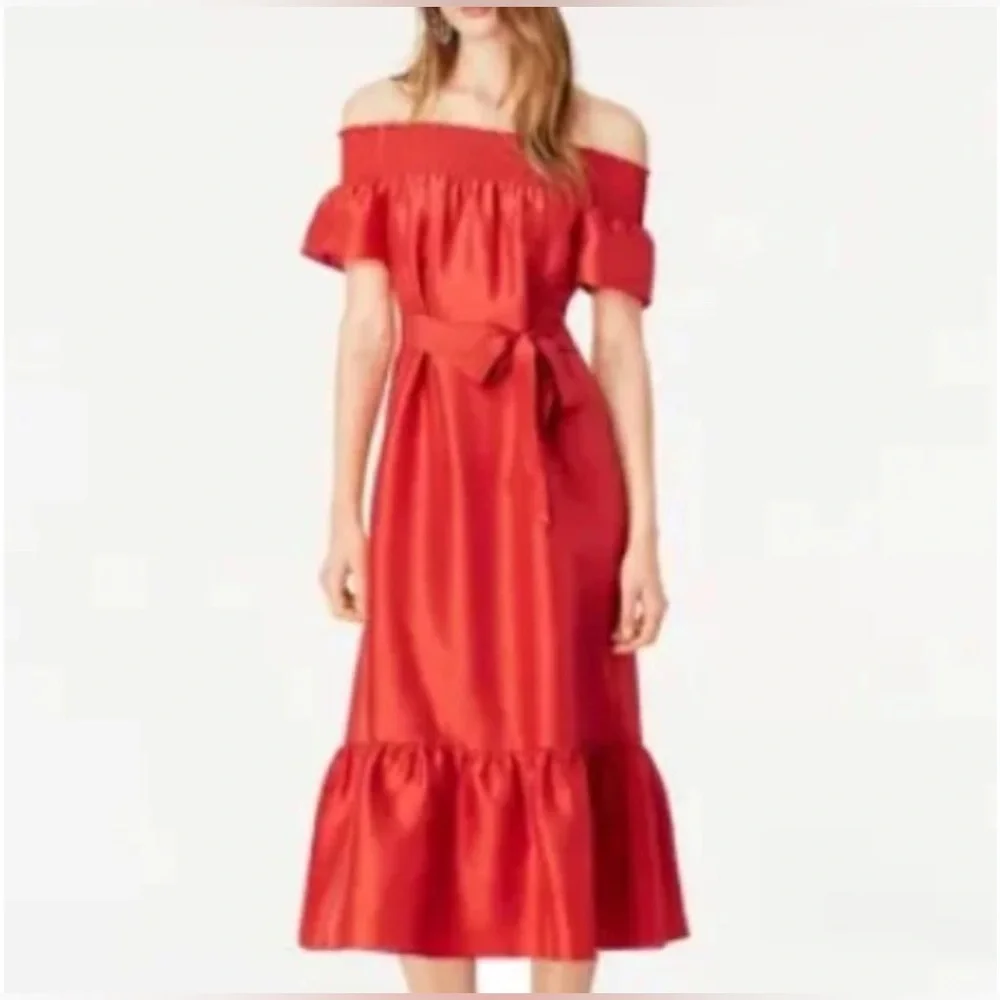 NWT Tory Burch Ramona Silk‎ Off The Shoulder Maxi Dress Red Canyon Size M