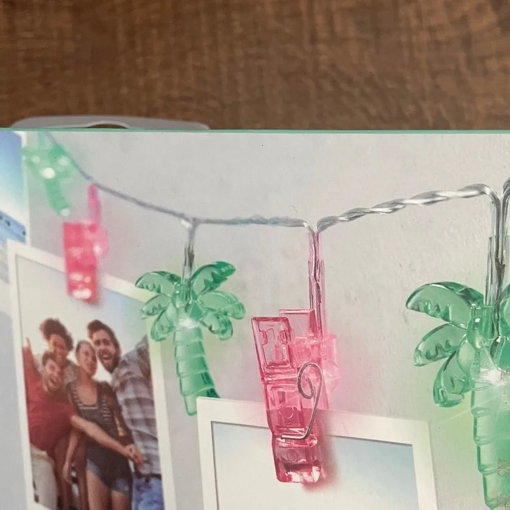 NWT sets of LED palm tree string light sets 2 total green pink indoor outdoor