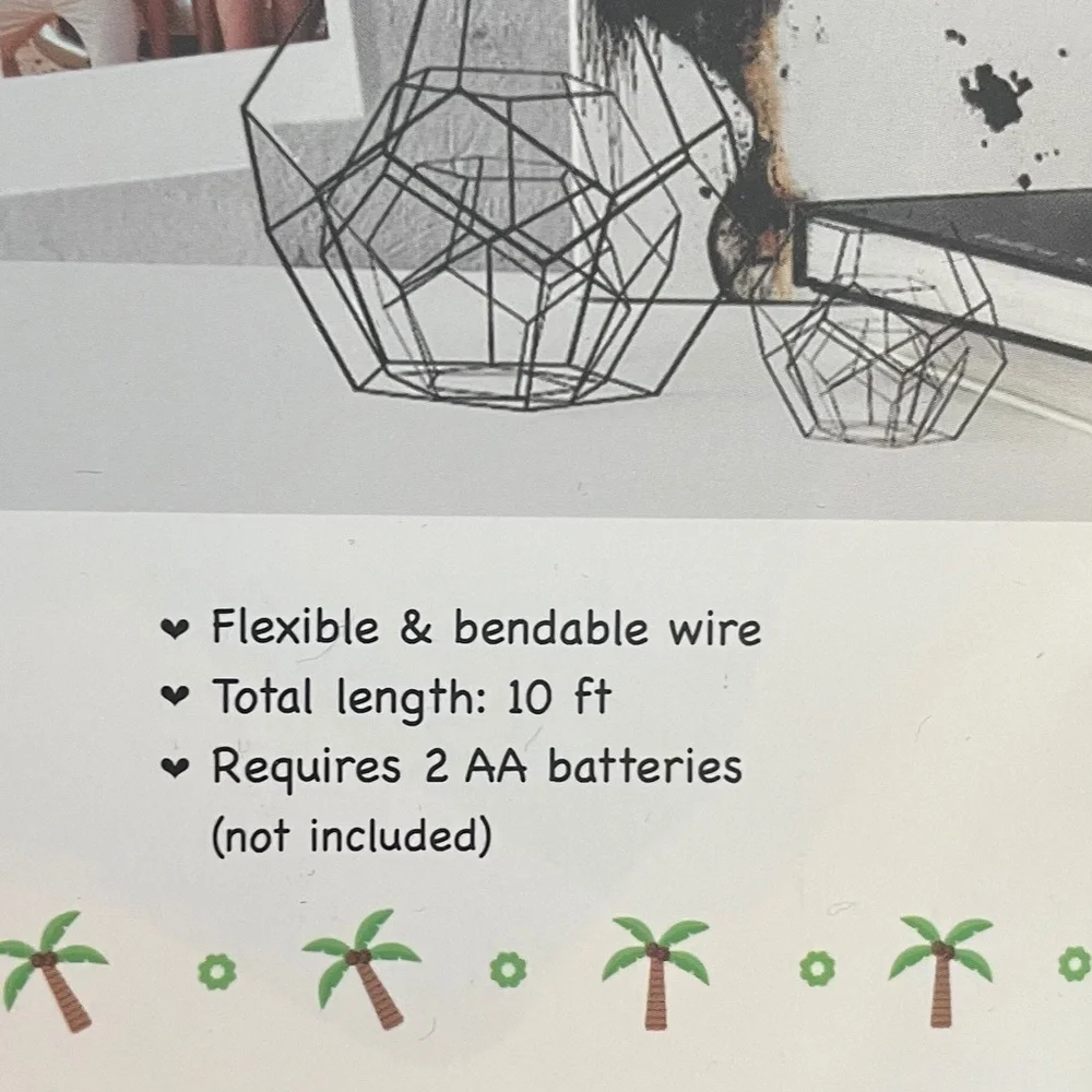 NWT sets of LED palm tree string light sets 2 total green pink indoor outdoor