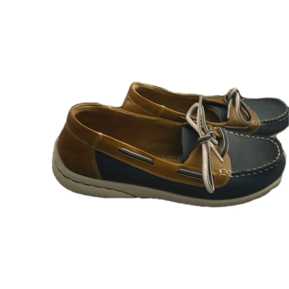 Men's Size 8 Blue Brown Boat Shoes Casual Moc Toe Comfort Loafers Unbranded