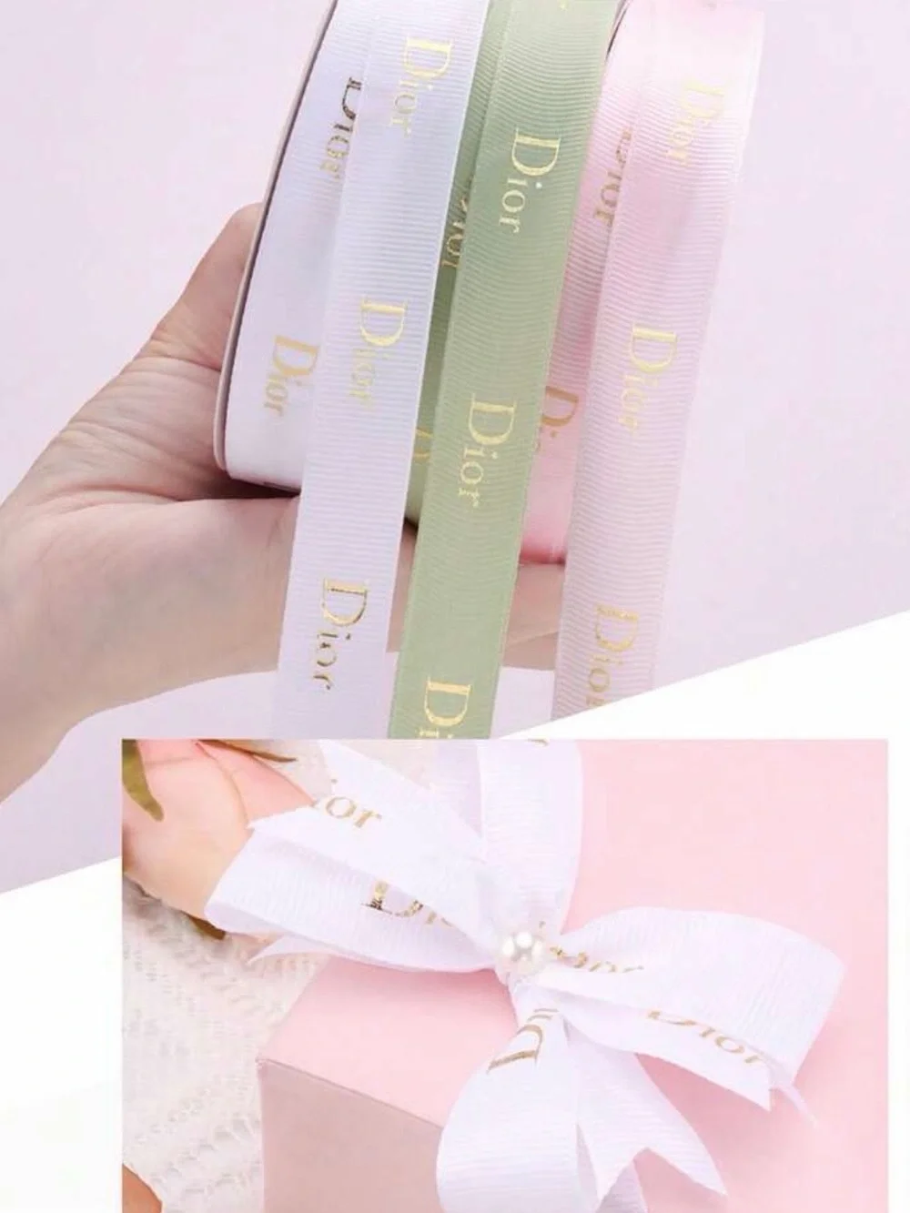 New Ribbon Trio - White, Sage, Pale Pink ribbon set 36 yards each