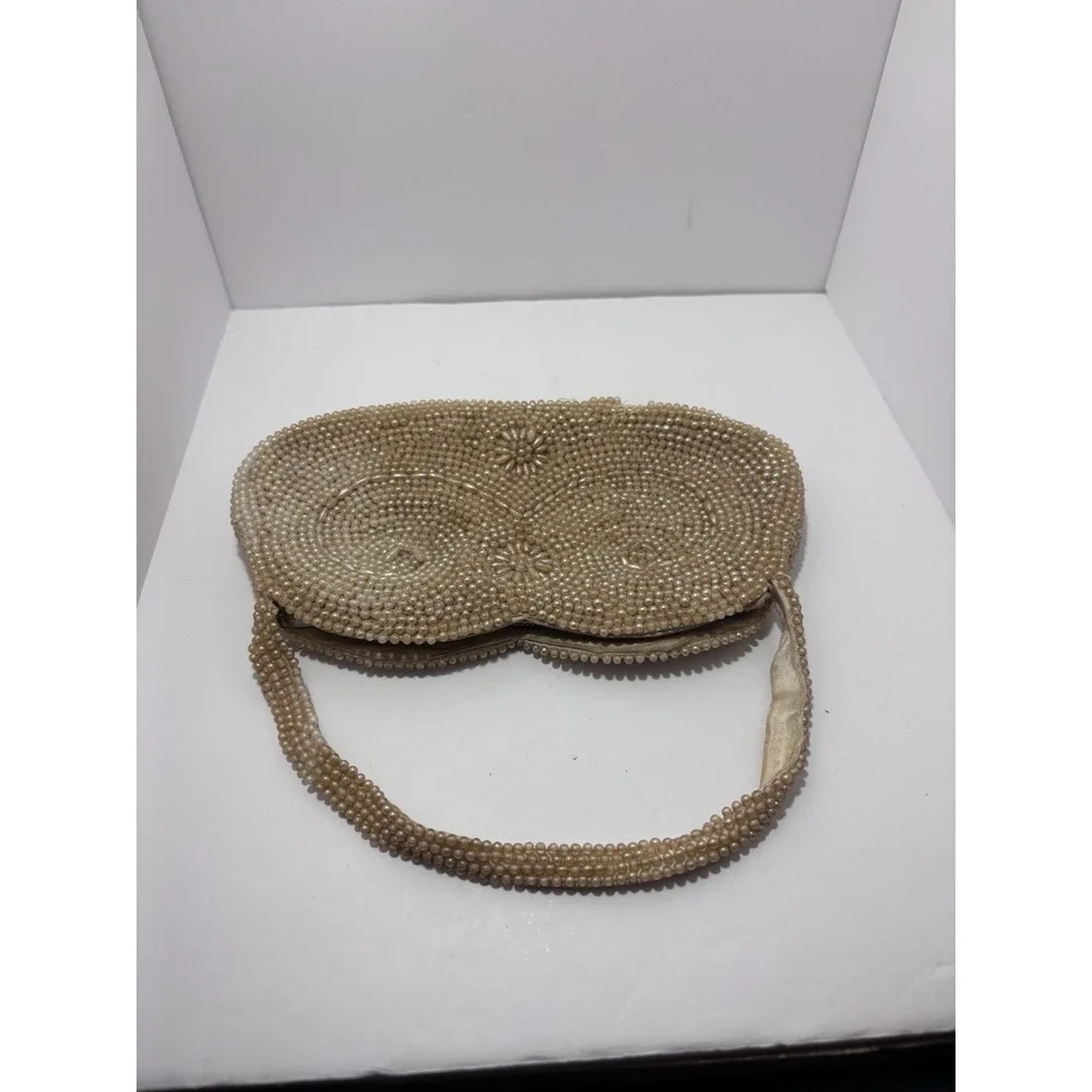 VINTAGE PEARL GOLD FULLY BEADED PURSE - CLUTCH - SHOULDER BAG - EVENING EST 1940