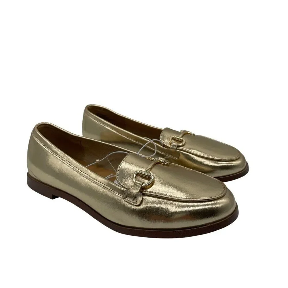 J. Crew Crew Cuts Girls Metallic Gold Horse Bit Loafers‎ Flats Sz 5 Preppy Shool