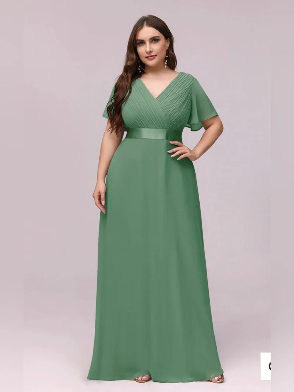 Ever Pretty Double V-Neck Ruffles Plus Size Chiffon Color Dresses size 18