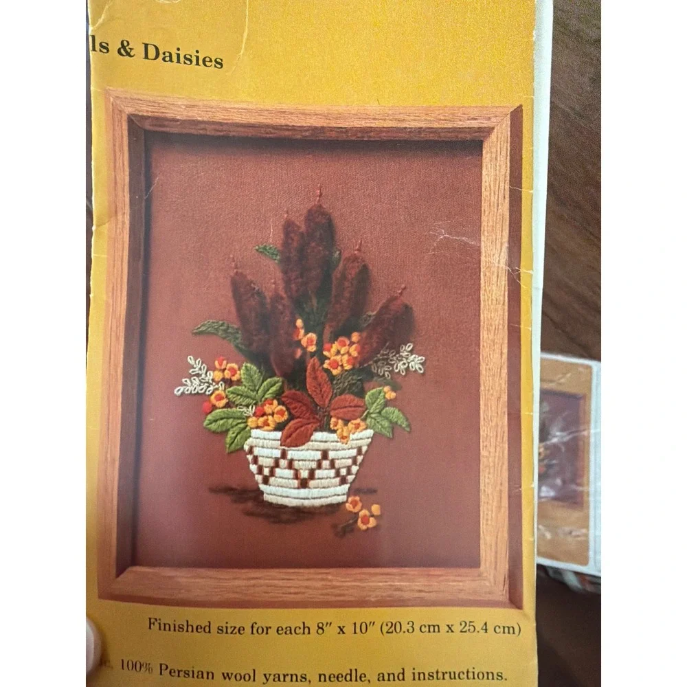 Vintage Creative Circle Crewel Embroidery Kit Lot 0330 Wooden Decoy Cattails 3pc