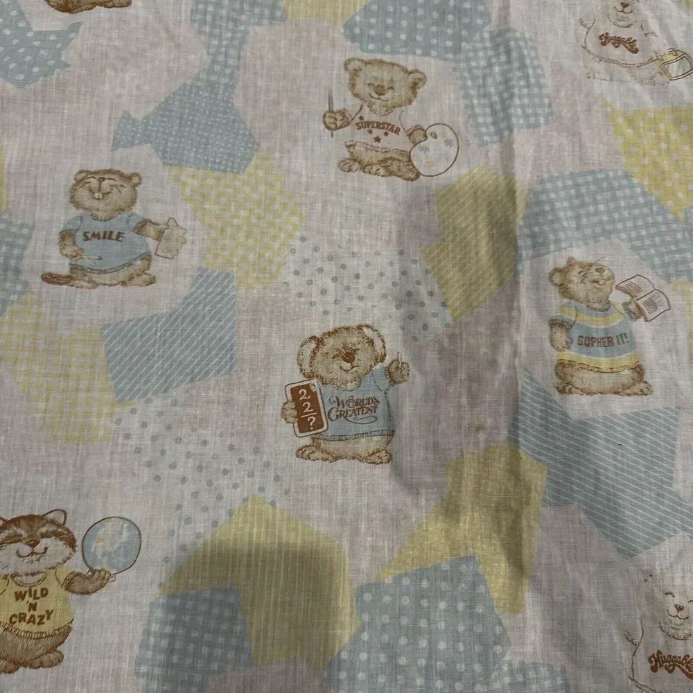Vintage Baby Sheet Gopher Raccoon Koala Bear‎ Shirt Tales Patchwork Blue