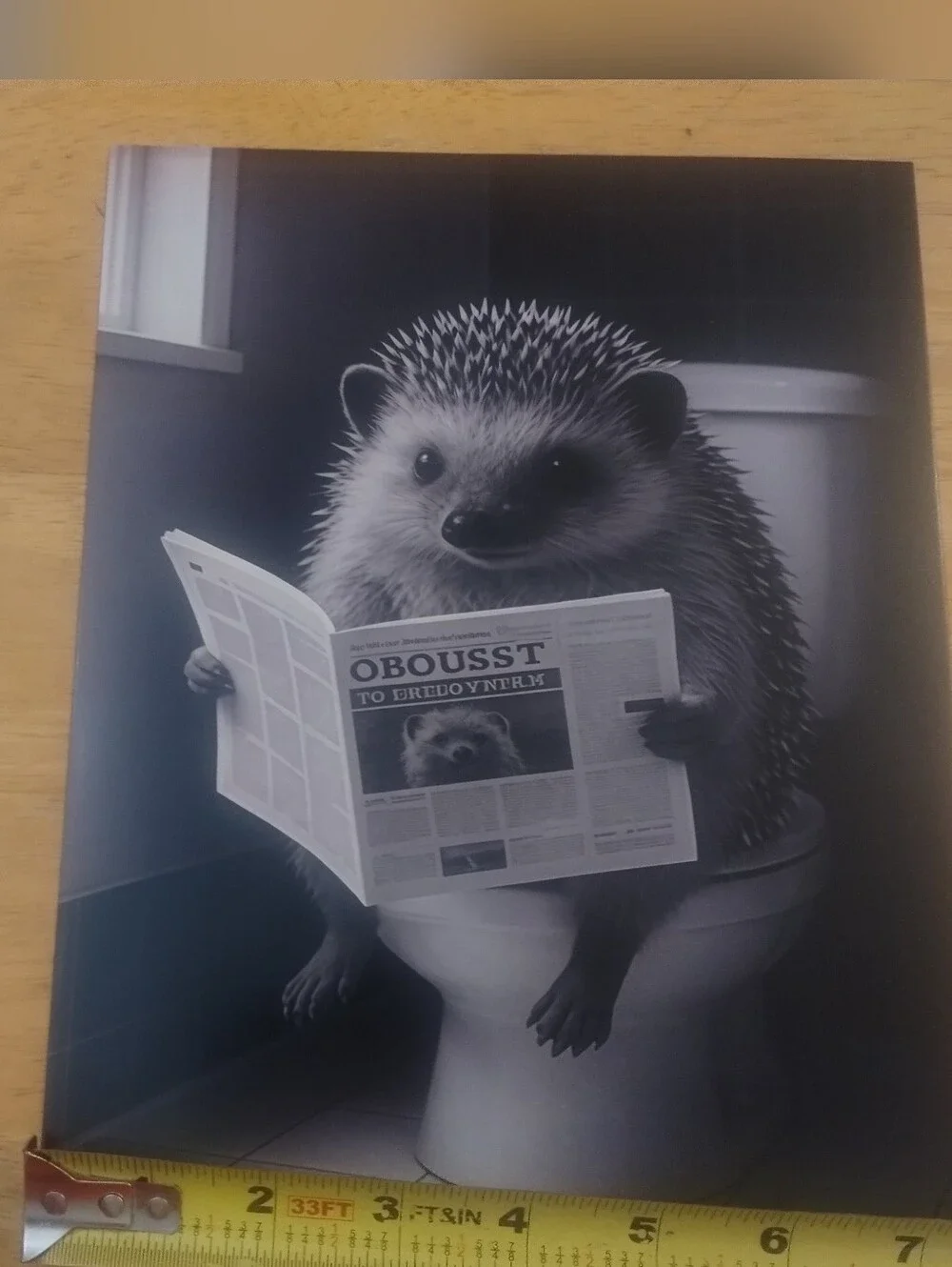 🦔 Funny Hedgehog Bathroom Wall Art Print Black & White Decor 🚽🖤