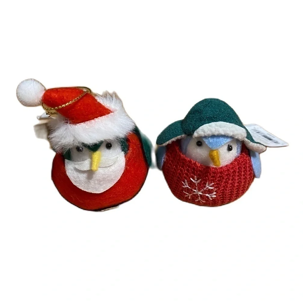 Featherly Friends Bird Christmas Ornament Bundle Santa Hat NEW