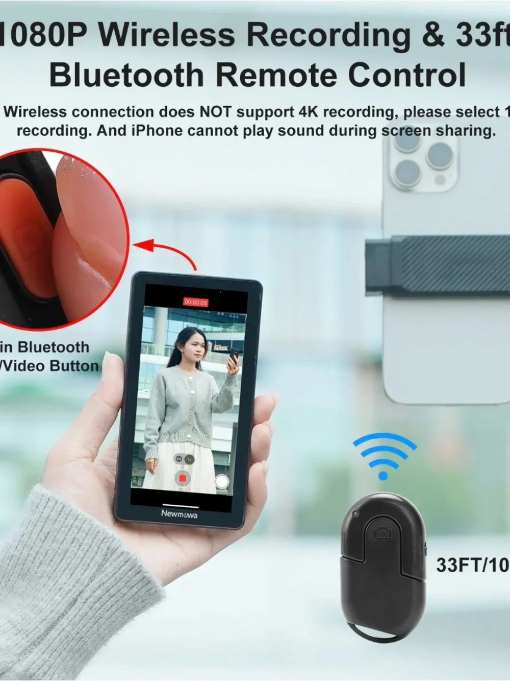 Vlog Selfie Monitor Screen For iPhone, Samsung 4k 30fps Wired Recording Magnetic