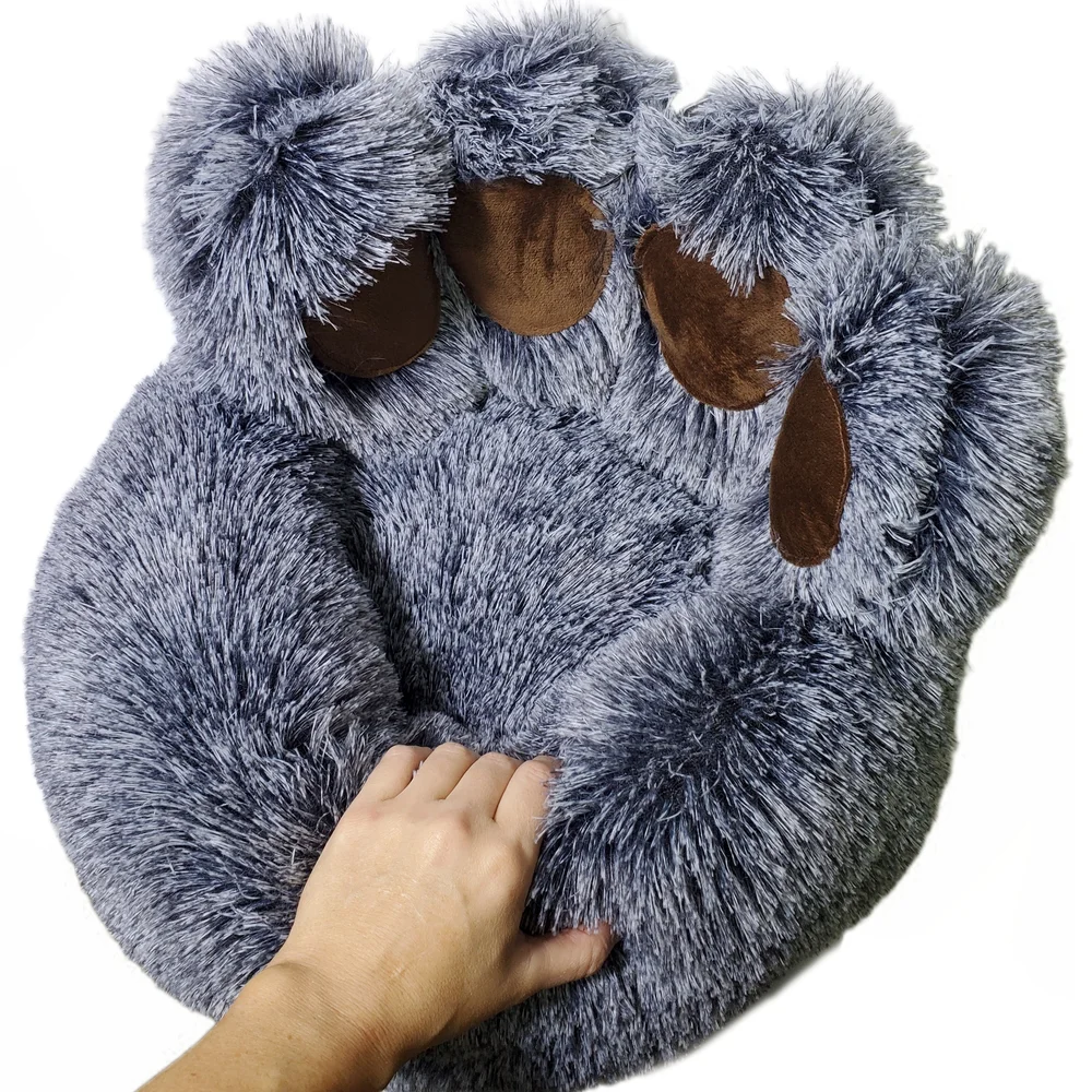 Pets Dog Bedding Comfy Fuzzy Small Round Bear Paw Shaped Plush Dog Cat Pet Bed